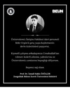 Rektör Özölçer’den üniversite personeli için taziye mesajı