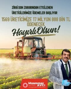 Zonguldak Milletvekili Muammer Avcı: “Zirai dondan etkilenen 1.569 üreticimize 17 milyon 888 bin TL destek ödemesi başladı”