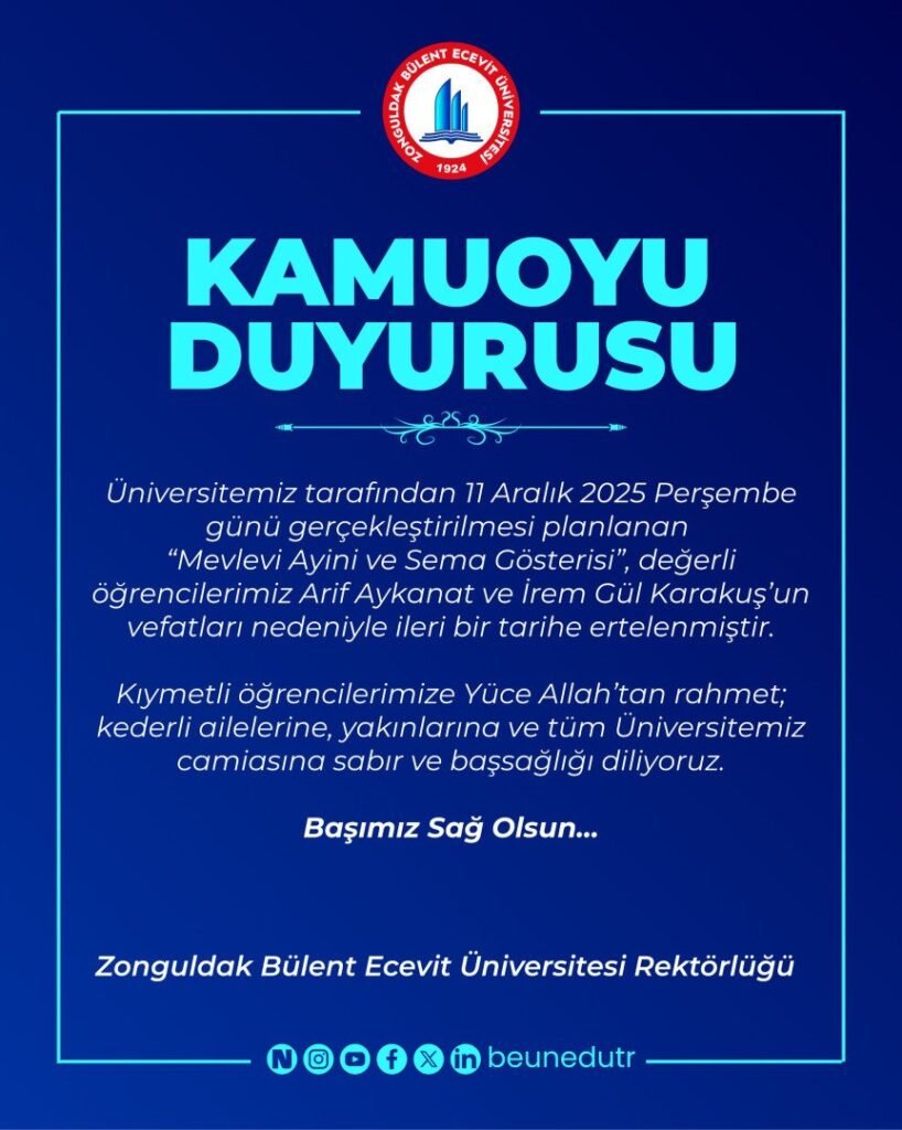 BEUN, iki öğrencinin vefatı nedeniyle Mevlevi Ayini ve Sema Gösterisi’ni erteledi