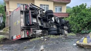 Karadeniz Ereğli’de virajı alamayan kamyonet devrildi: 1 yaralı